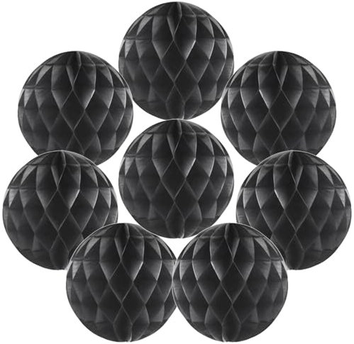 Yosawo 8 Stück Papier Wabenbälle Papier Wabenball Dekoration für Geburtstag Hochzeit Party Deko(ZQ/Black）