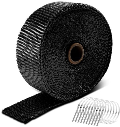Cinta de protección contra el calor de escape, 5 m de titanio de fibra de basalto, cinta de sellado de escape con 10 bridas de acero inoxidable, para colector de escape de motocicletas y coches (negro