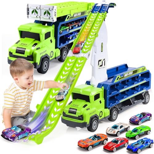 EUTOYZ Toys for 3 4 5 6 Year Olds Boys, Toy Cars for Boys Toys Age 3-5 Birthday Gift for 3-5 Year Olds Boys Car Race Track with 46 inch Race Track Toddler Toy Car