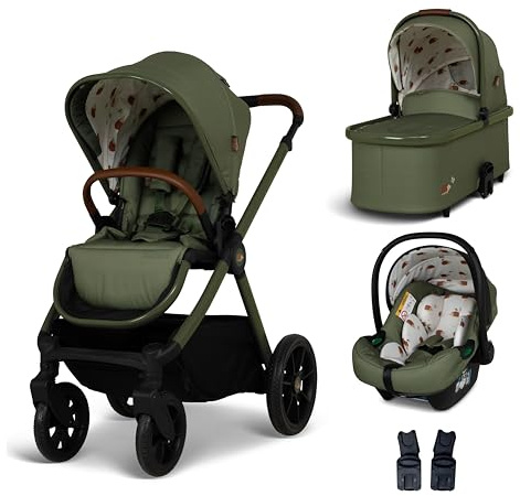 Cosatto Bambimo Kinderwagen Set 3 in 1, Geburt bis 25kg, Flach liegende Babywanne, Alltagskinderwagen, Mit Sportsitz und R129 Babyschale, Kombikinderwagen & Regenschutz (Hoglet)