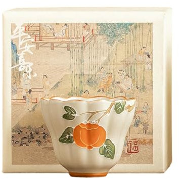 Handbemalte Persimmon Buddha's Hand Tasse, Keramik, Teetrinkbecher – Buddha's Hand Tasse [Box-Paket]