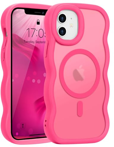 Pepmune für iPhone 12/iPhone 12 Pro Hülle Kompatibel mit MagSafe, Rosenrot | Wellen Design TPU Bumper Stoßfest Schutzhülle. Magnetisch Handyhülle. Durchscheinend Silikon Case.