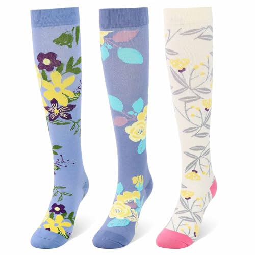 CooTooLa Kompressionsstrümpfe Damen Compression Socken Stützstrümpfe Kompressionssocken für Flug, Sport Laufen Reise Radsport Bunte 3 Paar