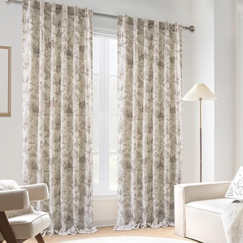 DriftAway 100% Verdunkelungsvorhänge aus Toile-Leinen, für Schlafzimmer, doppellagig, Bauernhaus, französisches Landhaus, Vintage, gedrucktes Muster, Thermoschall, gefüttert, Rückenlasche