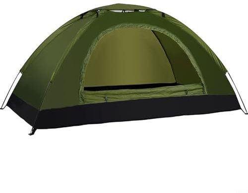 Tenda da trekking leggera e per 1 persona, facile installazione con pali in alluminio, ventilazione ottimale per escursioni (1 persona, verde cachi)