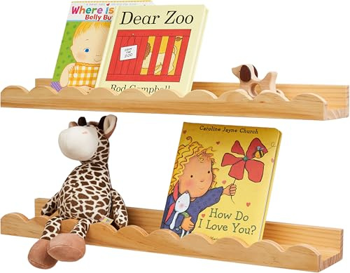 Gieanoo Schwebendes Regal,60cm überbackene Bücherregal Wand Satz von 2 | Natürlichen Massiven Kiefer Holz, Wandregal Kinderzimmer für Schlafzimmer Kinder, Kleinkind Zimmer, Baby Zimmer