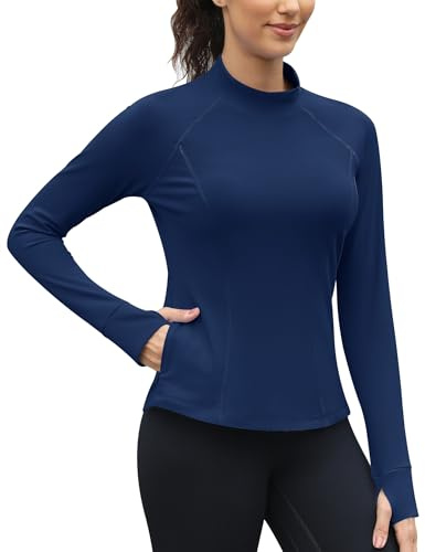IECCP Damen Langarmshirt Thermoshirt Thermo Oberteil Warmes Unterhemd Langarm Basic Tops Thermal Innenfleece Winter Shirt Marineblau L