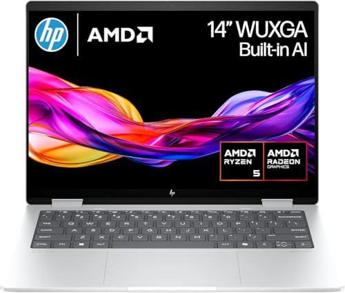 HP Envy x360 14 2in1 Laptop | AMD Ryzen 5 8640HS Processor | Built-In AI | 16GB RAM | 512 GB SSD | AMD Radeon Graphics | WUXGA IPS Touchscreen | Up to 14hrs 45 battery | Win 11 | Silver | 14-fa0009sa