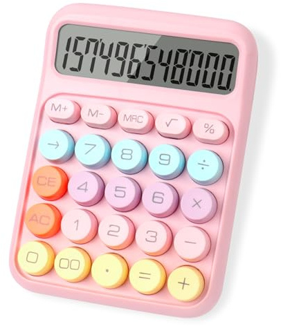 lohey Calculator, 12 Digit Cute Desk Calculator with LCD Display and Big Round Buttons, Pink Calculators Large for Office Home School Business