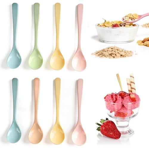 8 Stk Eislöffel Plastik Löffel Klein wiederverwendbar, Eierlöffel Kunststoff Bunt, Lange Teelöffel Plastiklöffel Lang Bunt Mehrweg für Getränke Dessert Kaffeelöffel Eis Löffel Joghurtlöffel Lang 16cm