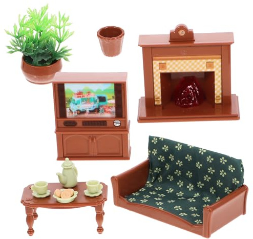 Vaguelly Mini House Furniture Set Cute Mini Sofa Tv for Doll House Living Room Scene Realistic Accessories for Pretend Play for Dollhouse Decor