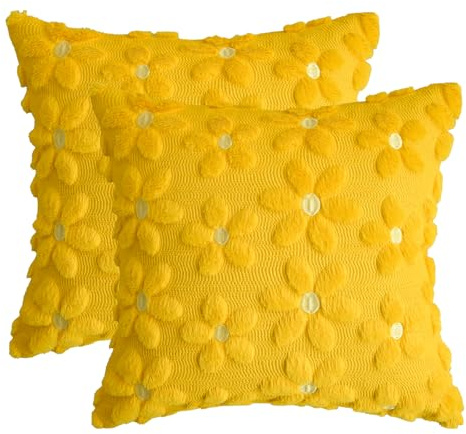Artoid Mode Gelb Gänseblümchen Künstliche Pelz Jacquard Kissenbezüge 2er Set, 45x45 cm Frühling Plüsch Samt Sofakissen Zierkissenbezug Deko