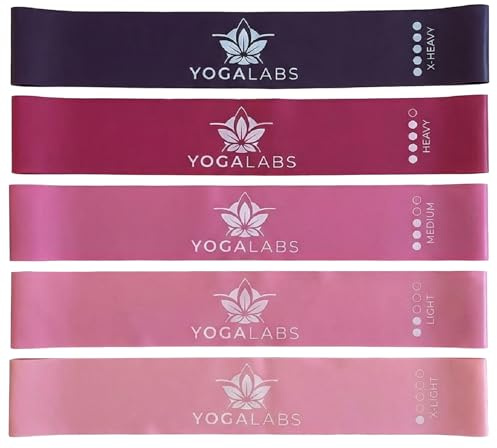 YOGALABS Fitnessbänder 5er Set, 5 Stärken, 100% Naturlatex | Elastische Widerstandsbänder mit Aufbewahrungsbeutel – für Yoga, Pilates, Krafttraining & Ganzkörpertraining
