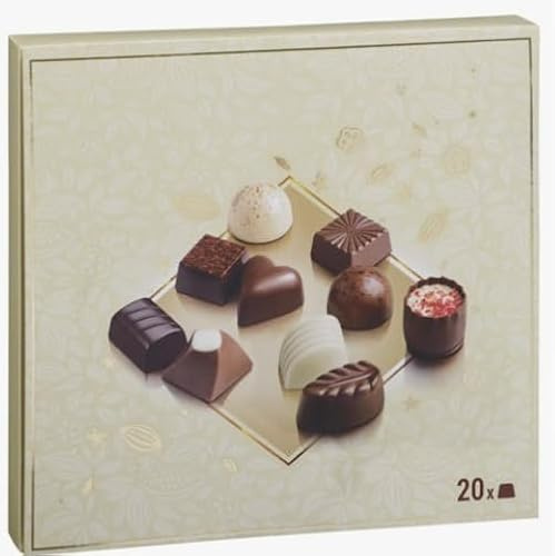 Hacendado Belgische Pralinen Sortiment, 20 Stück Premium Schokoladenpralinen, Verschiedene Geschmacksrichtungen, 210g Box