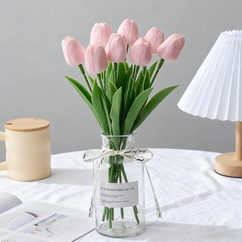 Probuk 10pcs Tulipani Artificiali Rosa in Mazzo - Tenerezza e Romanticismo Delicato, Decorazione per Festa della Mamma, Soggiorno, Matrimonio & Camera Ragazza