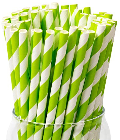 Paille en Papier - 100 Unités Haute Qualité Biodégradables 6x197mm - Idéales pour Noël, Fêtes, Saint-Valentin,Anniversaires et Mariages (Vert pâle)