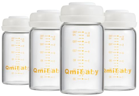 Glass Breast Milk Storage Bottles 180ml BPA-Free Natural Baby Bottle for Breastmilk Storage Wide Neck Bottles with Screw Ring Sealing Disk Leak-Proof Breastfeeding Milk Collection (White)