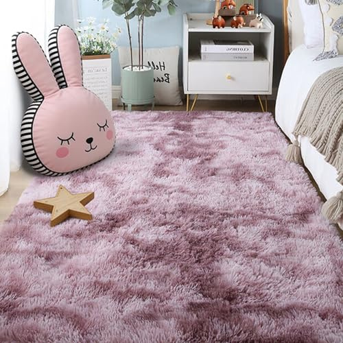 DOGUO Langflor Teppiche 150 x 300 cm Weich Hochflor Teppich Wohnzimmer rutschfest Elegant für Wohnzimmer, Schlafzimmer Und Terrasse, Pink Lila