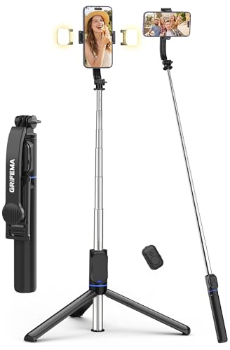 GRIFEMA Bastone Selfie con Luce LED, Treppiede Selfie Stick Estensibile 107