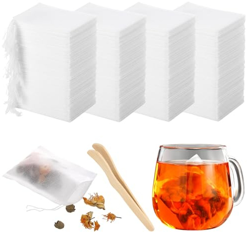 600Stück Teebeutel für Losen Tee 7x9CM Teebeutel zum Selbstbefüllen | Wiederverwendbare Teefilterbeutel mit Kordelzug und Klammern Weiß Teefilter für Losen Tee Ideal für DIY-Tee Vanille, Kaffee