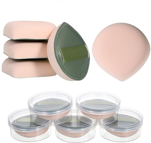 Qianyu Lot de 5 éponges de maquillage sans latex avec boîte réutilisables et soyeuses pour fond de teint, anti-cernes et houppette à poudre