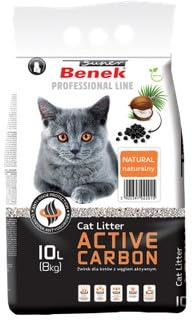 Super Benek Active Carbon Staubfreie Bentonit-Katzenstreu, 10 L, 8 kg | Verstärkte Geruchskontrolle, Flache Feste Klumpen, Haftet nicht am Boden, Verschmutzt weder Pfoten noch Fell, Klumpstreu