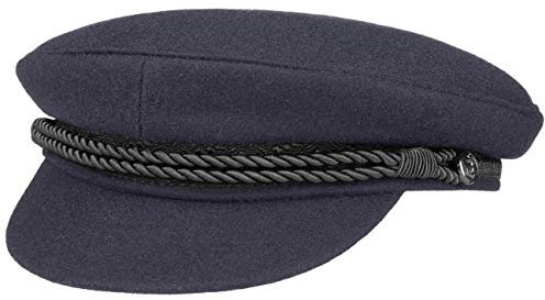 HAMMABURG Elbsegler Mütze Blau Herren - traditionelle Kapitänsmütze mit Innenfutter - Matrosenmütze aus Tuch - Made in The EU - Schirmmütze mit Kordel und schwarzen Knöpfen blau 55 cm