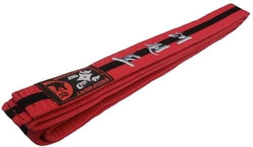 Budodrake Rot-Schwarz Mittelstreifen Gürtel Bestickt Taekwondo in Silber (350)