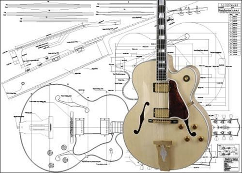 Plan of Gibson L5 Archtop E-Jazz-Gitarre, Vollmaßstabsdruck