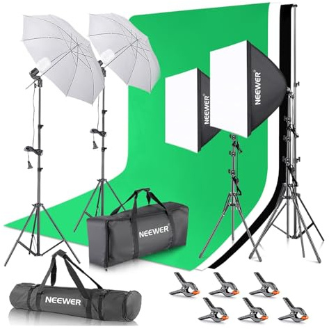 NEEWER Photography Lighting kit with Backdrops, 8.5x10ft Backdrop Stands, UL Certified 5700K 800W Equivalent 24W LED Umbrella Softbox Continuous Lighting, Photo Studio Equipment for Photo Video Shoot