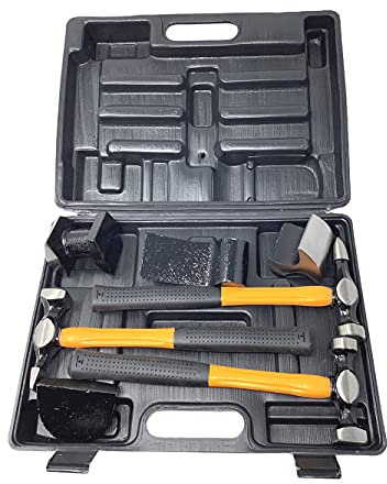 Vetrineinrete® Kit da carrozziere 7 pz Composto da 3 martelli con Manici sagomati in Fibra più 4 Tassi in Valigetta per riparazioni della carrozzeria Auto Fai da Te P4