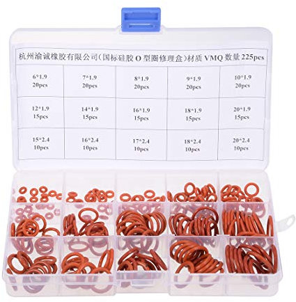 sourcing map 225 Stk. Silikon O Ring Kit, Metrische Dichtungen Dichtungsringe 15 Größe