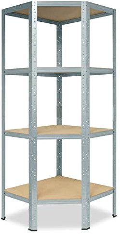 shelfplaza® 155x70x40cm HOME Eckregal Schwerlast verzinkt/Metallregal Eckregal stehend 4 Böden je 175kg Tragkraft/Corner Shelf Schwerlastregal Ecke/Steckregal Schwerlastregal Eckregal