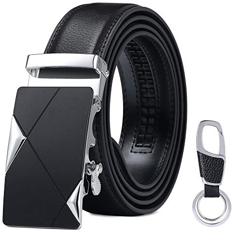 flintronic Men’s Leather Belt, Automatic Buckle Leather Ratchet Belt (Keychain & Gift Box Include)