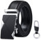 flintronic Men’s Leather Belt, Automatic Buckle Leather Ratchet Belt 3.5cm * 125cm (Keychain & Gift Box Include)