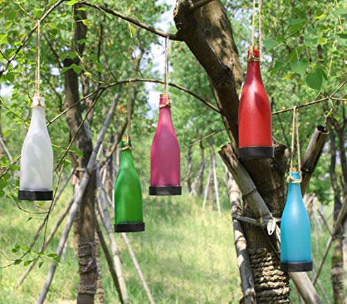 Sunboia 5er-Set LED Solar Powered Flasche Licht zum Aufhängen Terrasse Lampe Flamme Effekt Garten Yard Hängelampe