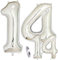 Luftballons Zahl 14 Geburtstag XXL Silber - Riesen Folienballon Figuren in 2 Größen 40 & 16 | Set XXL 100cm + Mini 40cm Version Geburtstagsdeko | Vier Zahlen | Ideal zum 14. als Deko