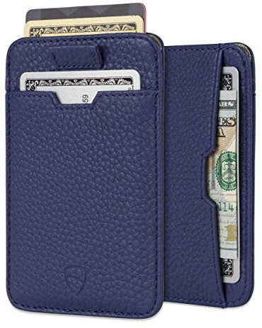 Vaultskin Kartenetui Herren aus Leder - Geldbörse mit RFID Schutz, Kartenschutzhülle für EC Karten & Kreditkarten, RFID Blocker Kartenhülle, Mini Geldbeutel Herren (Matt Blau, Chelsea)