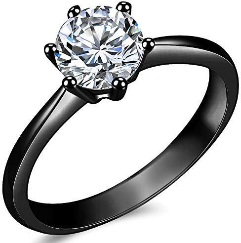1.0 Carat Classical Stainless Steel Solitaire Engagement Ring (Black, V)