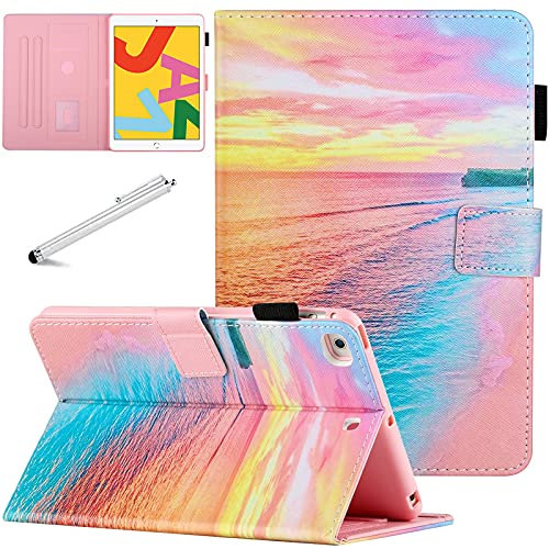 Fancity Case for iPad Mini 5 Mini 4, Mini 3 Mini 2 Protective Cover, PU Leather Smart Auto Wake/Sleep Case with Stand Card Slot Pencil Holder for iPad Mini 7.9 Inch, Sunset Beach