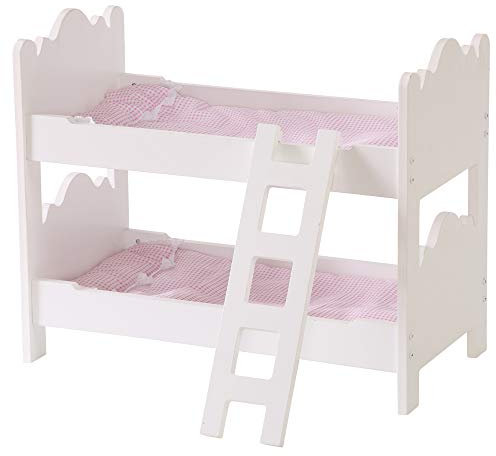 WODENY Etagenbett aus Holz für Babyspielzeug Playcenter Kinderpuppen Wohnmöbel mit rosa Bettgarnitur (weiß)