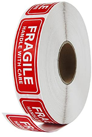 BIGKASI 1000 Pcs Fragile Stickers Vorsicht zerbrechlich Aufkleber-Handle with Care Selbstklebend Versandetiketten Achtung Warnaufkleber Vorsicht zerbrechlich für Versand Paket Karton Umziehen(25x76mm)