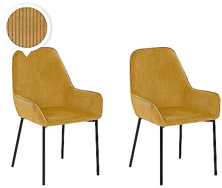 Beliani Esszimmerstuhl 2er Set Cord senfgelb mit schwarzen Metallbeinen Retro Loverna
