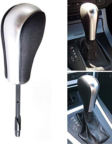 Hacreyatu Automatischer Schaltknauf aus Leder für BMW E36 E46 E39 E60 E61 E38 Z3 X5 E53 E81 E82 E87 E90 E91 E92 E93 E84 (Matt Silber, Lang)