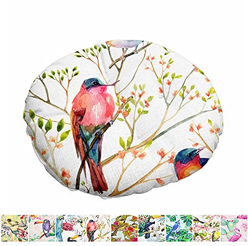 Morbuy Stuhlkissen Runde Sitzkissen Blumen Vogelserie Atmungsaktiv Baumwolle Leinen Tatami Komfortable Stühle Bodenkissen Sitzauflagen für Outdoor Garten Office Sessel (40x40cm,Rote Drossel)