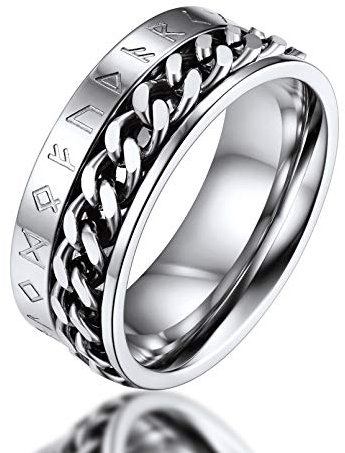 FaithHeart Edelstahl Spinnerring Fingerring Herren Jungen Kettering mit Viking Rune Symbol Punk Fingerring zum drehen Punk Kette Fingerring Paarring Freundschaftsring für Freunden Ehemann
