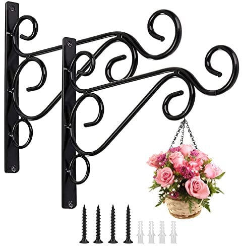 TSKDKIT 2 Pièces Accroche Plante Mural, Crochets de Suspension Muraux avec Vis Suspendu, Crochets de Jardin en Fer Forgé en Métal Accessoires pour Paniers de Plantes, Mangeoires à Oiseaux, Lanterne