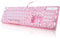 Camiysn Typewriter Style Mechanical Gaming Keyboard, Pink Retro Punk Gaming Keyboard with White Backlit, 104 Keys Blue Switch Wired Cute Keyboard, Round Keycaps for Windows/Mac/PC