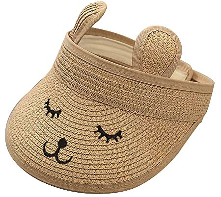 Chapeau de soleil enroulable à visière de paille pour bébé, chapeau de soleil réglable pour enfant de 1 à 4 ans, marron, 1-4 ans