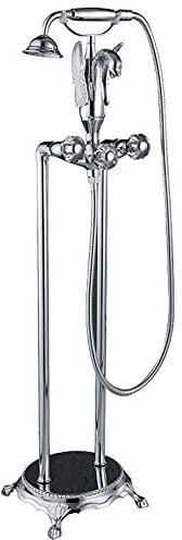 Robinetterie de Baignoire Sur Pied Rétro Mitigeur de Baignoire Ilot Autoportante Double Robinet Mitigeur Douche Baignoire Cuivre Robinet Salle Bain Baignoire-Chrome